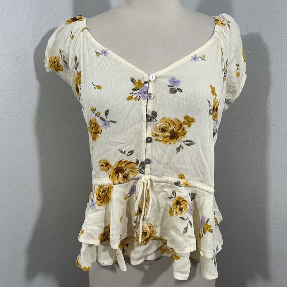 Rue 21 Blouse Womens Small Floral Ruffle Peplum Top Y2K - Picture 1 of 11
